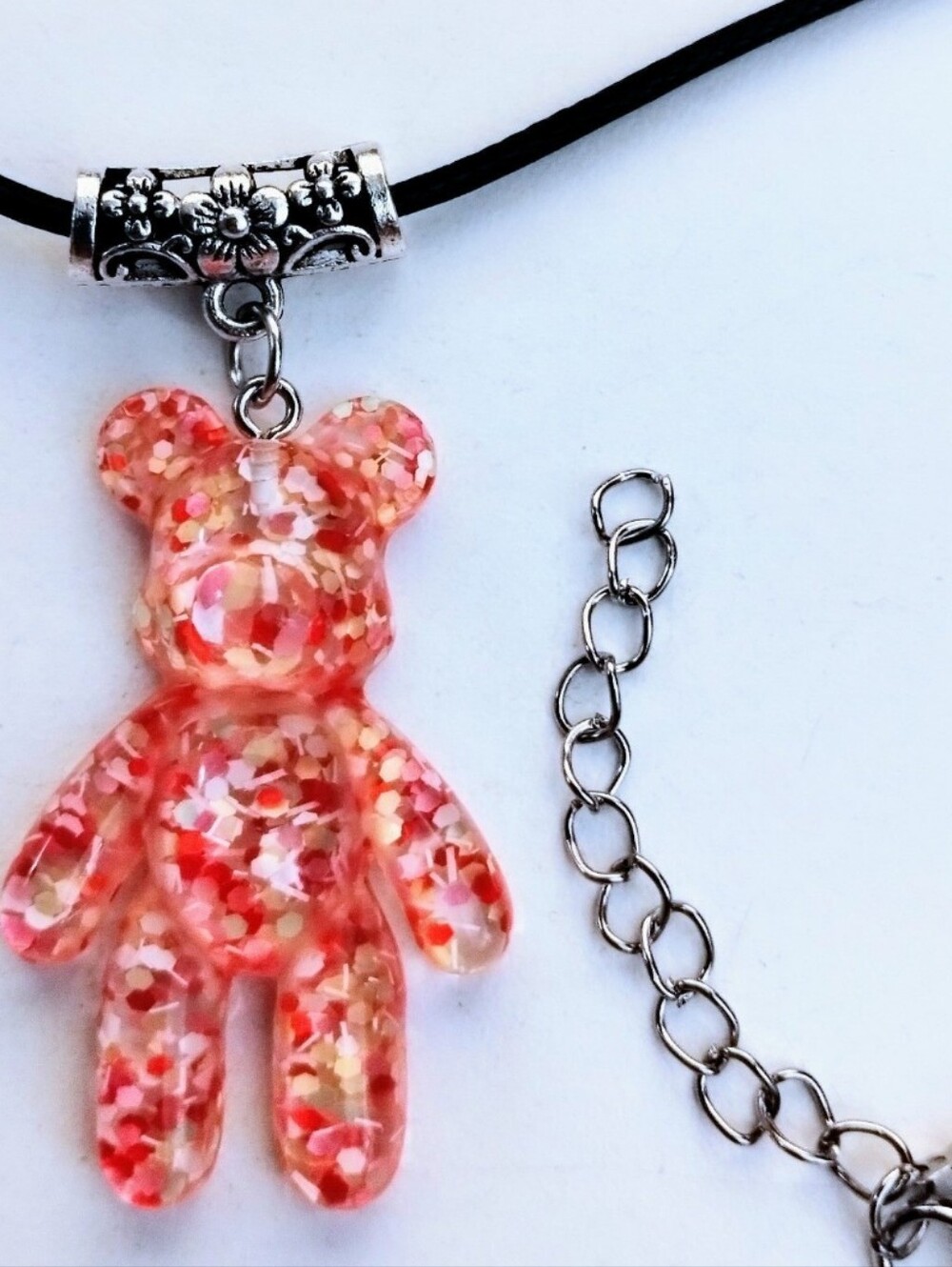 Handmade Resin Pink Confetti Glitter gummy bear teddy bear choker necklace